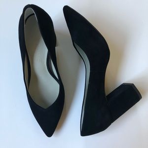 1. State Point Toe Black Pumps Block Heels